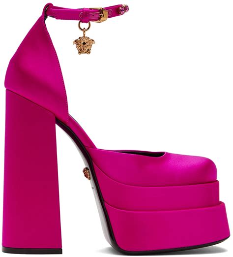 versace platforms pink|Versace platform heel boots.